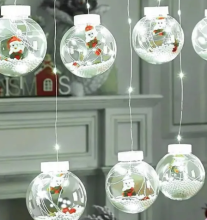 Гирлянда занавес светодиодная Дед Мороз в шарике 10шаров 3м (Белый)