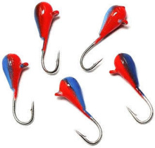 Мормышка вольфрамовая Яман Капля с ушком и камнем №3 0,5г (Красный/синий)